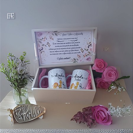 Caixa MDF para padrinhos com 2 xicaras