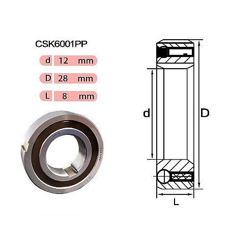 Rolamento Catraca Contra Recuo CSK6001 PP = KK6001 PP = NKT6001 PP - Medidas:12X28X8mm