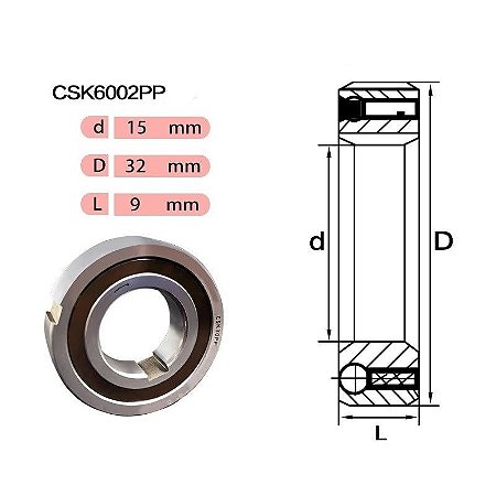 Rolamento Catraca Contra Recuo CSK6002 PP = KK6002 PP = NKT6002PP - Medidas:15X32X9mm