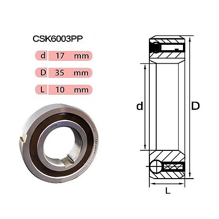 Rolamento Catraca Contra Recuo CSK6003 PP = KK6003 PP = NKT6003 PP = Medidas:17X35X10mm