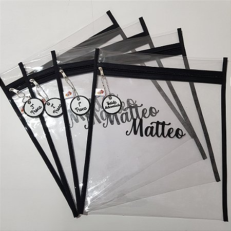 Kit com 4 Saquinho Maternidade + Nome Adesivo + Chaveiro de Trocas Bordado Personalizado