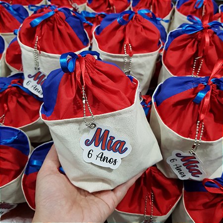 05 Cestinha Saquinho de Tecido Algodão para Lembrancinha e Tag Personalizada.