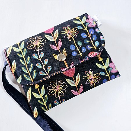 Mini Carteira de Tecido para Documentos E Moedas Com Alça de mão 10x13cm