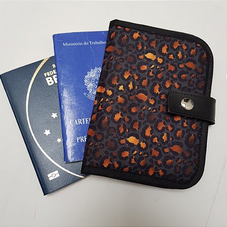Porta Documentos Carteira de Tecido Porta Passaporte e Porta Cartões - Oncinha