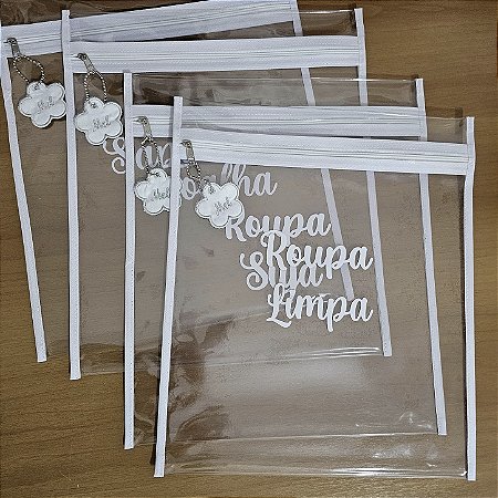 Kit com 4 Saquinhos 30x35cm com Zíper para Trocas Limpa, Suja e Nome
