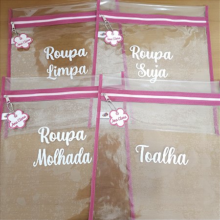 Kit com 4 Saquinhos 30x35cm com Zíper para Trocas Limpa, Suja e Nome