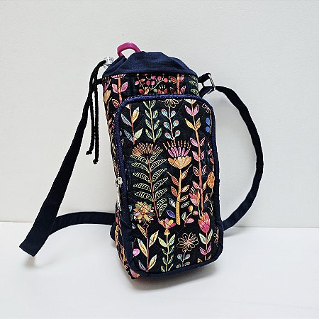 Porta Garrafa Pet e Celular de Tecido com Forro Impermeável e alça regulável