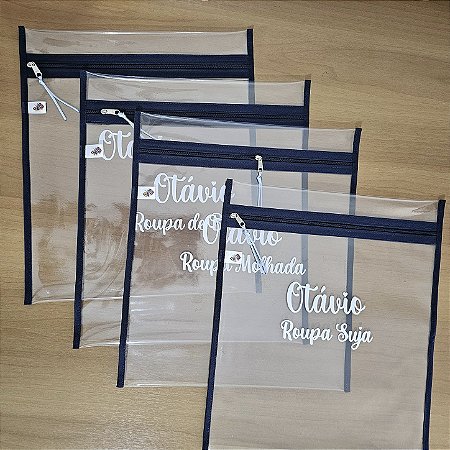 Kit com 4 Saquinhos Organizadores 30x35cm com Nome e Trocas em Adesivo