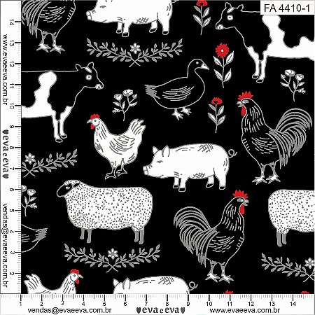 TC041 Tricoline Animais da Fazenda- Fundo Preto