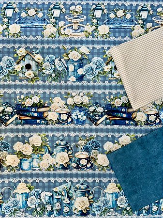Kit BR252 barrado jeans com rosas
