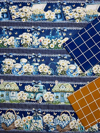 Kit BR257 barrado jeans de margaridas