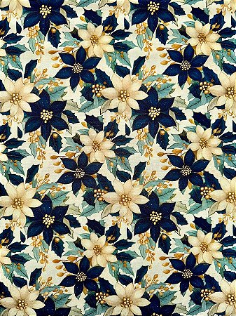 TC136 Tricoline flores e festas azul
