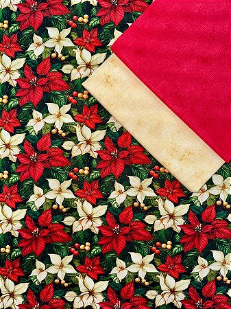 Kit TC137 Tricoline flores e festas vermelho