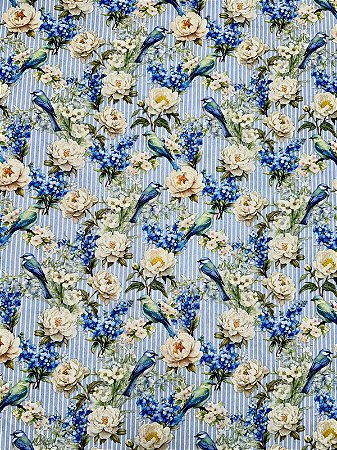 TC168 Tricoline Flores e Pássaros