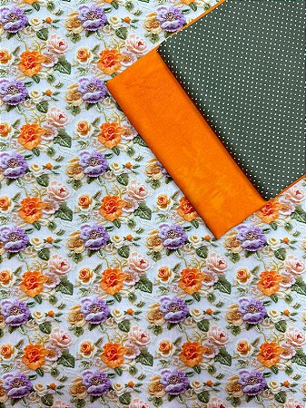 Kit TC162 Tricoline floral laranja