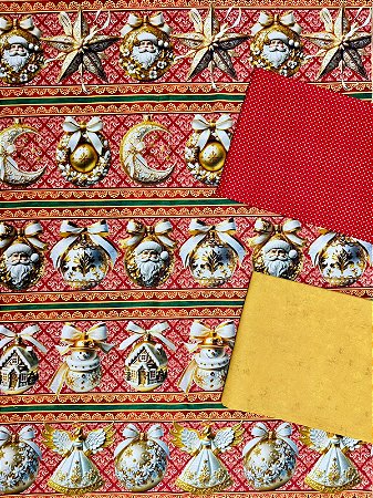 Kit BR359 Barrado Bolas de Natal - Fundo Vermelho