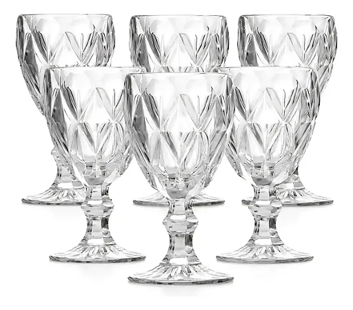 Jogo De Taças Diamante De Vidro 6 Peças 340ml Água Suco