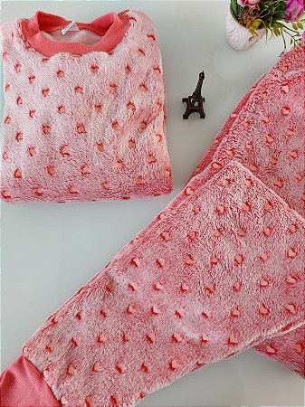 Pijama Adulto em Fleece Corações Vermelhos