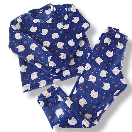 Pijama adulto gatinhos fundo marinho