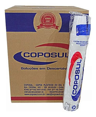 Copo Descartável 180ml Branco Coposul CX com 2.500 unidades