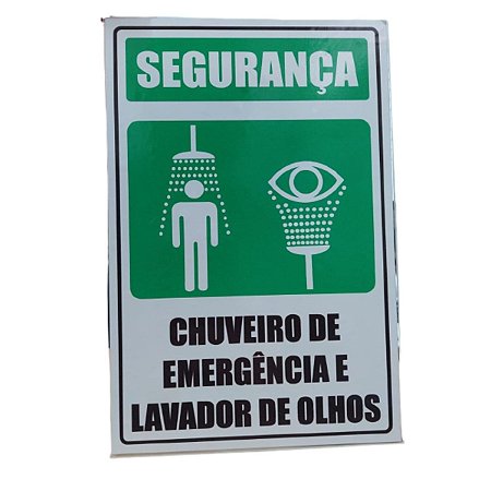 Placa para sinalização de chuveiro e lava olhos de emergência