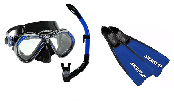 Kit Máscara e Snorkel de Silicone e nadadeira