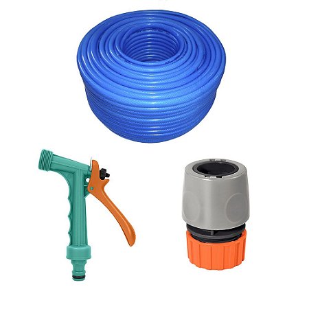 Kit Mangueira Jardim Azul 1/2 pol 100m + Esguicho Tramontina