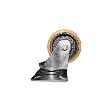 Rodinha 100mm Ferro c/ Poliuretano 4 Pol c/ Placa Giratória