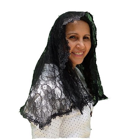 Véu Para Missa Preto De Renda