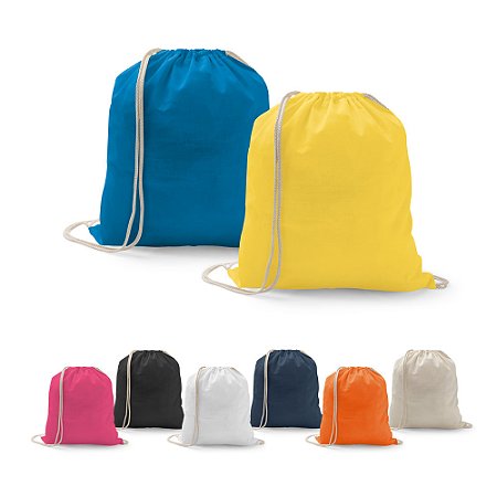 Sacola tipo mochila em algodão reciclado e poliéster reciclado (140 g/m²) Código 92083
