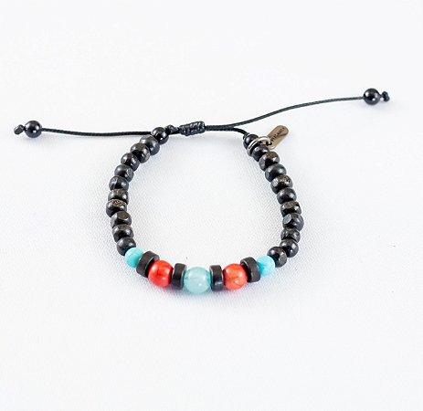 PULSEIRA MADEIRA PRETA/JADE AZUL