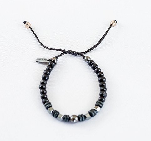 PULSEIRA MADEIRA PRETA/ HEMATITA BOLA
