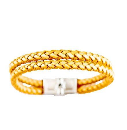 PULSEIRA COURO TRANÇADO DUPLO MARROM