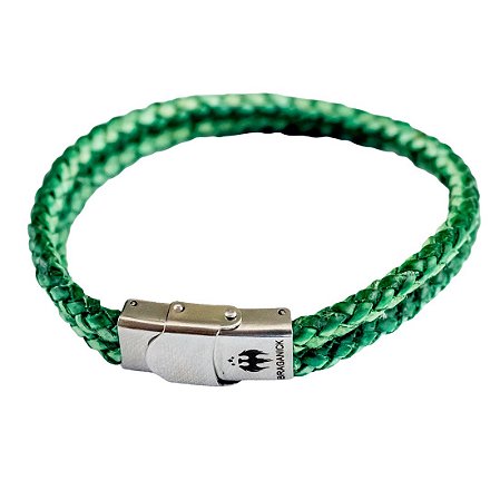 PULSEIRA COURO TRANÇADO DUPLO VERDE