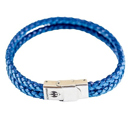 PULSEIRA COURO TRANÇADO DUPLO AZUL ESCURO