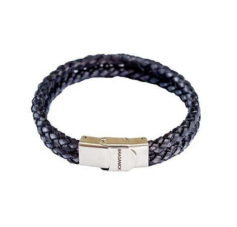PULSEIRA COURO TRANÇADO DUPLO PRETO