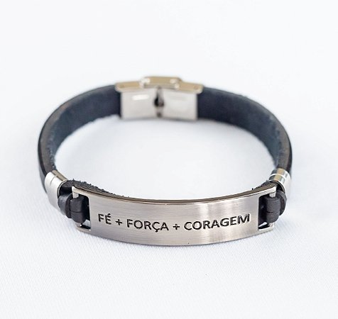 PULSEIRA  FÉ+ FORÇA + CORAGEM PRETO INOX