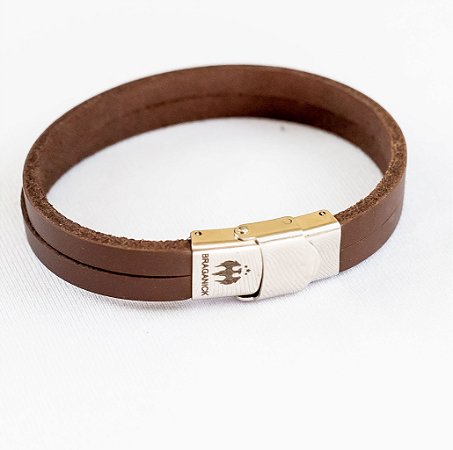 PULSEIRA COURO MARROM 2 TIRAS