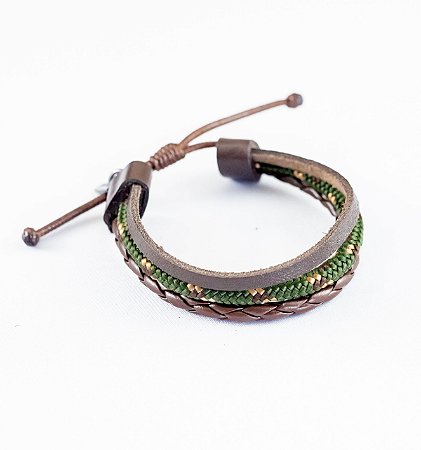 PULSEIRA COURO MARROM 3 em 1 MILITAR