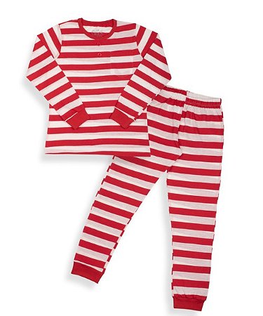 Pijama Infantil Masculino Calça Camiseta Manga Longa Listrado Vermelho