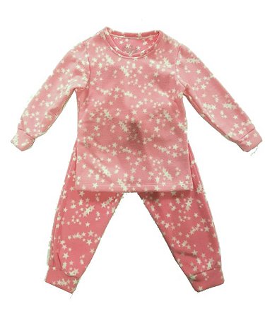 Pijama Infantil Feminino Calça e Camiseta Manga Longa Microsoft Estrela Rosa