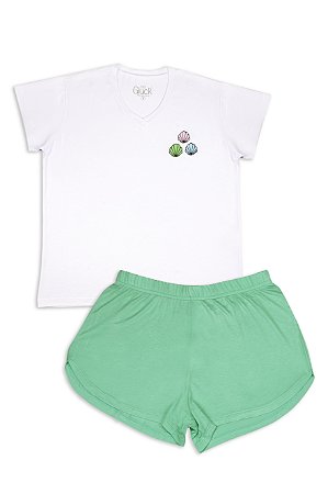 Pijama Adulto Feminino Shorts e Camiseta Concha