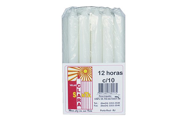 Vela Santa Clara 12 Horas pacote com 10 velas de 80g