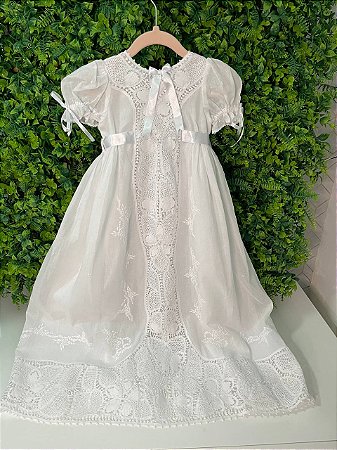 MANDRIÃO BATIZADO RENDA RENASCENÇA COM BORDADO (3 A 12 MESES)