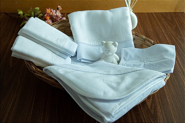KIT ENXOVAL DE FRALDA BORDADO A MÃO FLORES BRANCAS 100% ALGODÃO