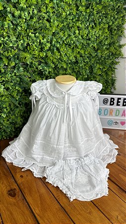 Vestido de Renda Renascença Boneca com Calcinha para Batizado