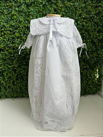 Mandrião de Batizado Manga Longa em Renda Renascença