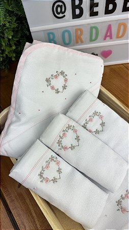 Kit Enxoval Bordado a Mão 5 Peças