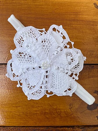 Tiara flor renda renascença na meia de seda
