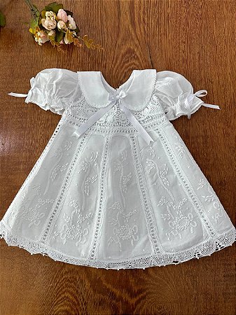 Vestido Batizado Nesga Fina Bordado